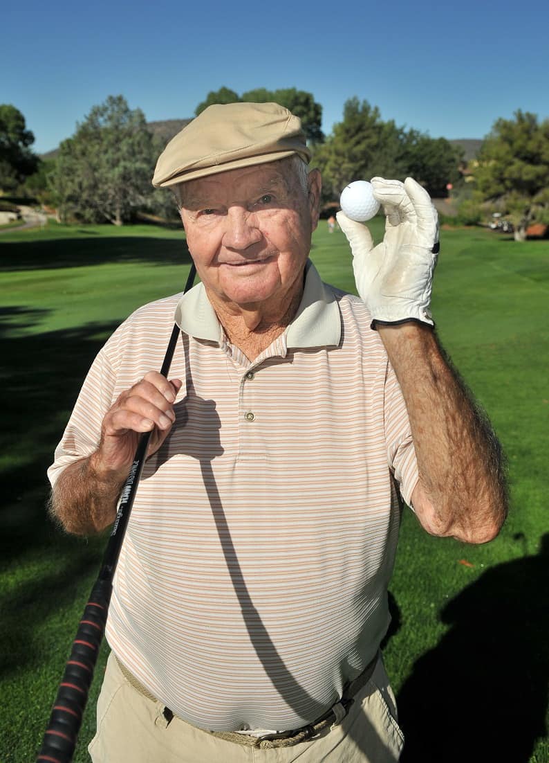 “Boots” Claunts has recorded 13 holes-in-one in the 70-plus years he’s been playing the game. His first came at a golf course in Casa Grande in 1989 and just recently, he hit his 13th at a golf course in the Village of Oak Creek. The 93-year-old says he attributes his good health to clean living and says some golfers play a lifetime and don’t ever ace a hole.